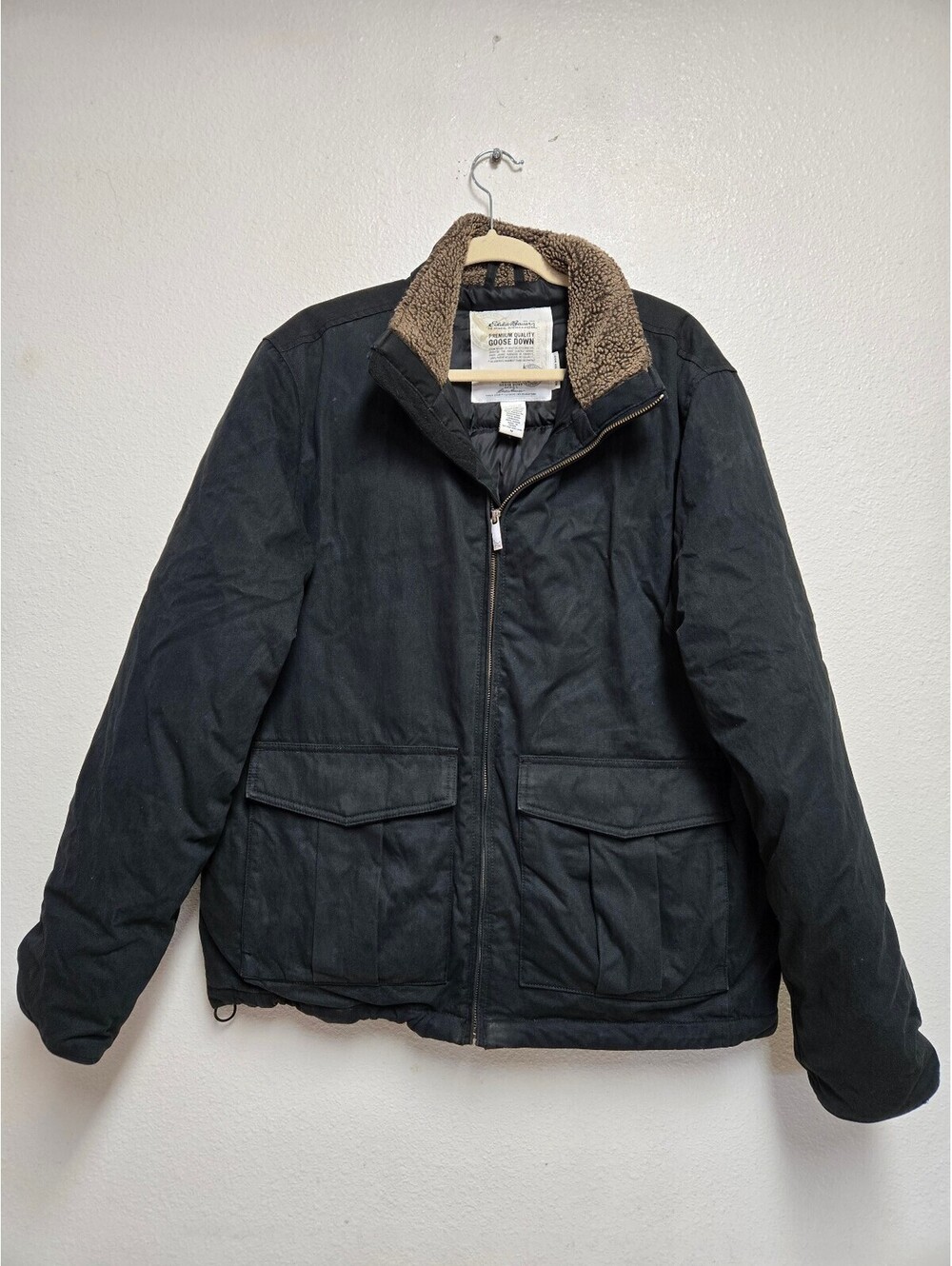 Eddie Bauer Goose Down Jacket Mens M Brown Sherpa Collar Parka Field Outdoor
